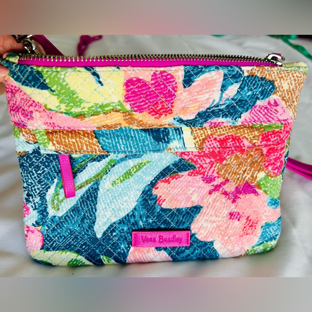 Vera Bradley Iconic Bright Superbloom Quilted Crossbody Wristlet — Pink Multi